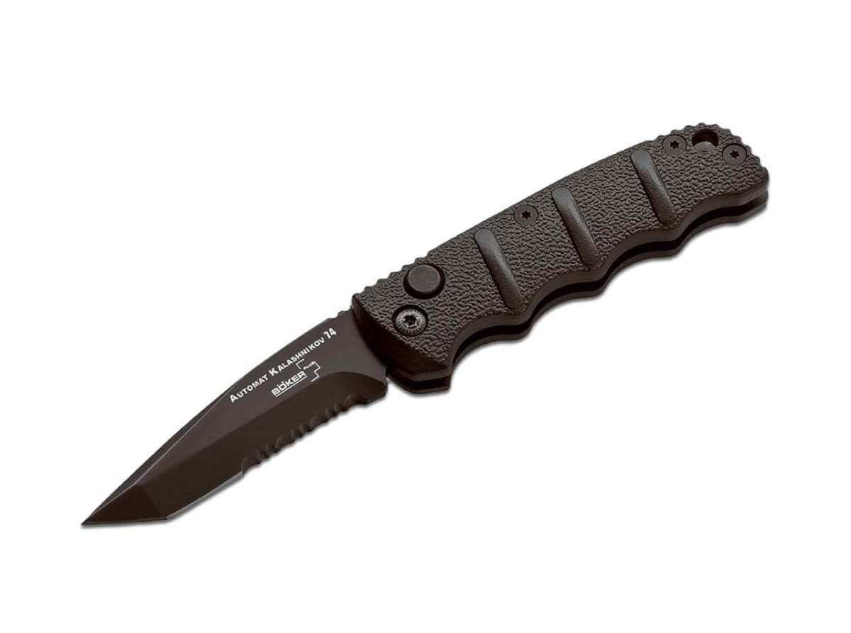 Böker Plus Kalashnikov 74 Button Lock Black Tanto D2 | Boker USA