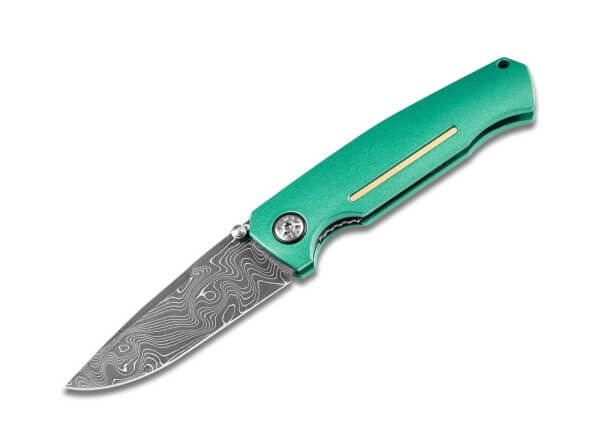 Pocket Knives, Green, Thumb Stud, Linerlock, Damascus, Aluminum